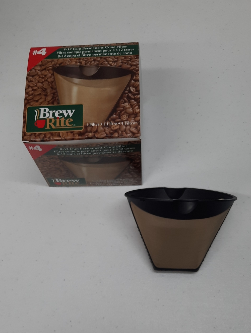 Brew Rite #4 Permanent Cone Coffee Filter Reusable 8-12 Cup Stainless Steel Gold